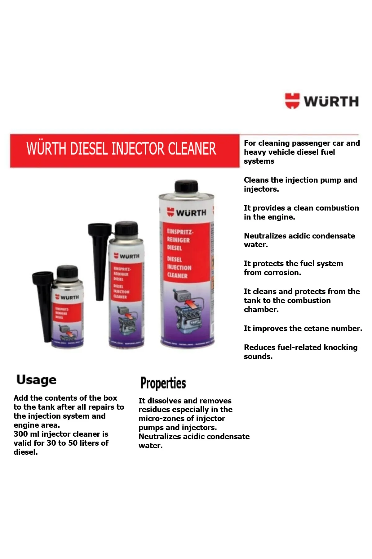 Limpiador Inyectores Motor Diesel Würth 300ML - Compra el producto Limpiador  Inyectores Motor Diesel Würth 300ML en globalpiyasa.com