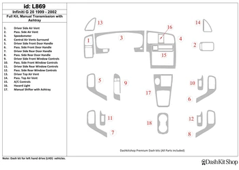 

Interior trim for Infiniti G-20 1999-2002. Set L869.