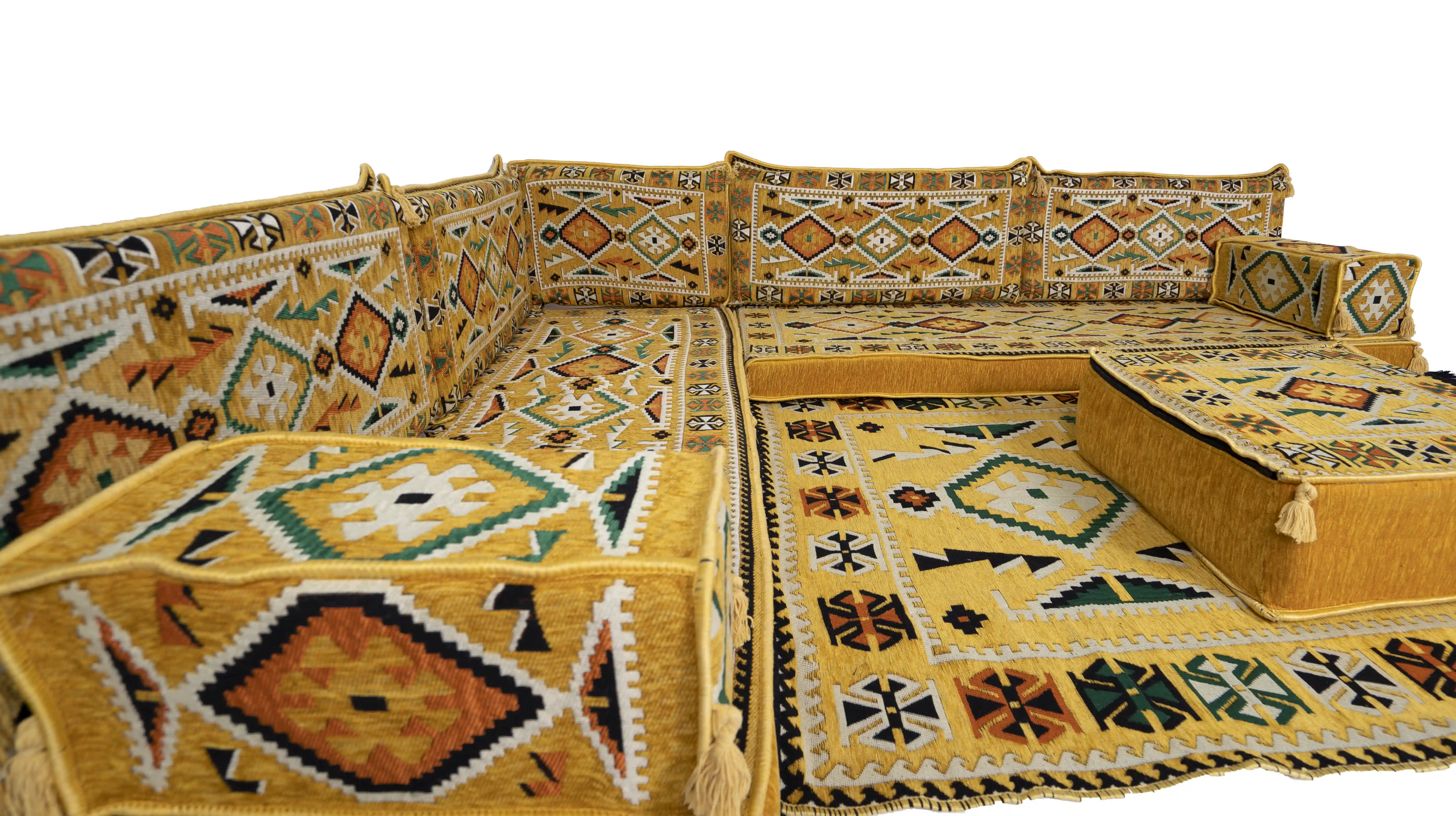 Canapé de sol arabe bleu, Majlis arabe, Jalsa arabe, canapé arabe  traditionnel, siège de sol oriental, coussins de sol, narguilé lounge,  housses de canapé (canapé L + tapis + ottoman) : 