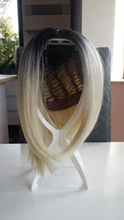 ALAN EATON-Peluca de cabello sintético liso para mujer, cabellera artificial corto y rubio con flequillo, color marrón degradado, estilo Cosplay, resistente al calor