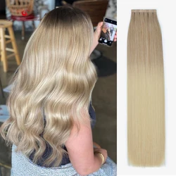 Ty.hermenlisa Tape in Human Hair Extensions Balayage Hair Natural Skin Weft Straight Seamless Hair Ombre Color Bundle