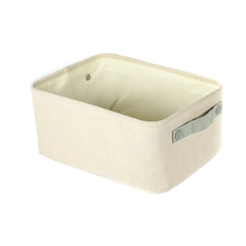 

RECTANGULAR hard CARTON basket and BEIG fabric without lid and blue handles 34X24X17