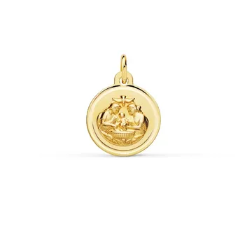 

Medal 18k gold Baptism 12mm. Dove Holy Spirit fence bezel
