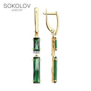 

Sokolov drop earrings with stones in gold with synthetic and cubic zirconia, fashion jewelry, 585, women's male, long earrings