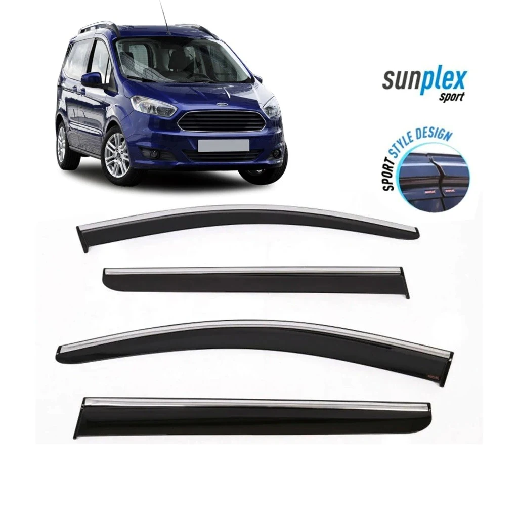 

For Ford Tourneo Courier - Transit Courier Chromium-Plated Rain Window Visor Wind Deflector Piano Black 4 pcs 2014+