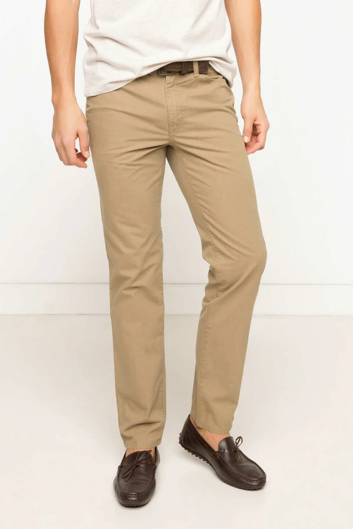 Дефакто мужские однотонные модные повседневные брюки прямые брюки для отдыха прямые эластичные мужские хлопковые брюки для отдыха-G6026AZ17SP - Цвет: Бежевый