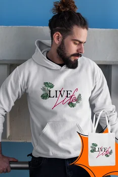 

Angemiel Wear Live Lite White Male Hooded Sweatshirt Bags Kombin