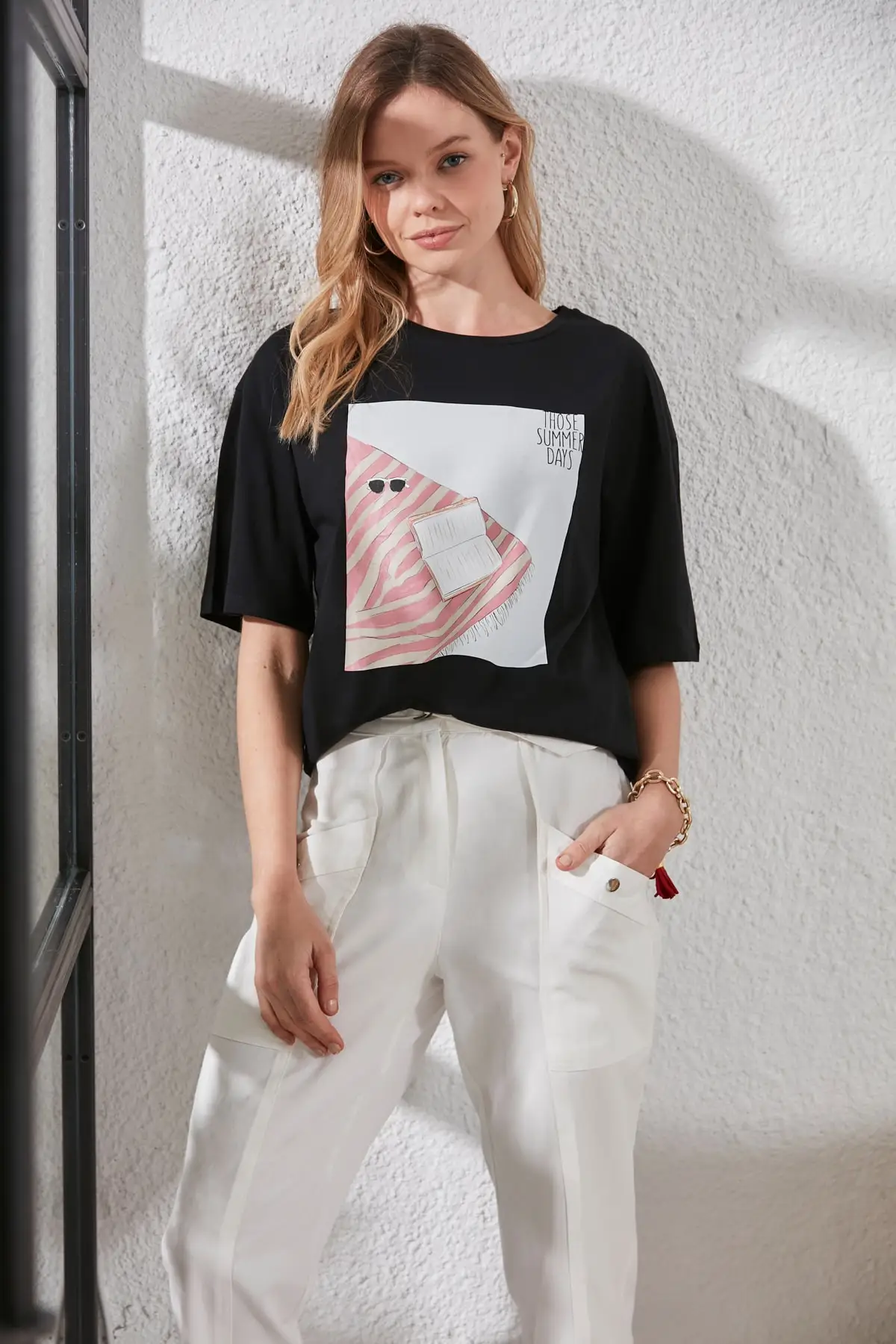 Trendyol Printed Loose Mould Knitted T Shirt TWOSS20TS0913|T-Shirts| - AliExpress