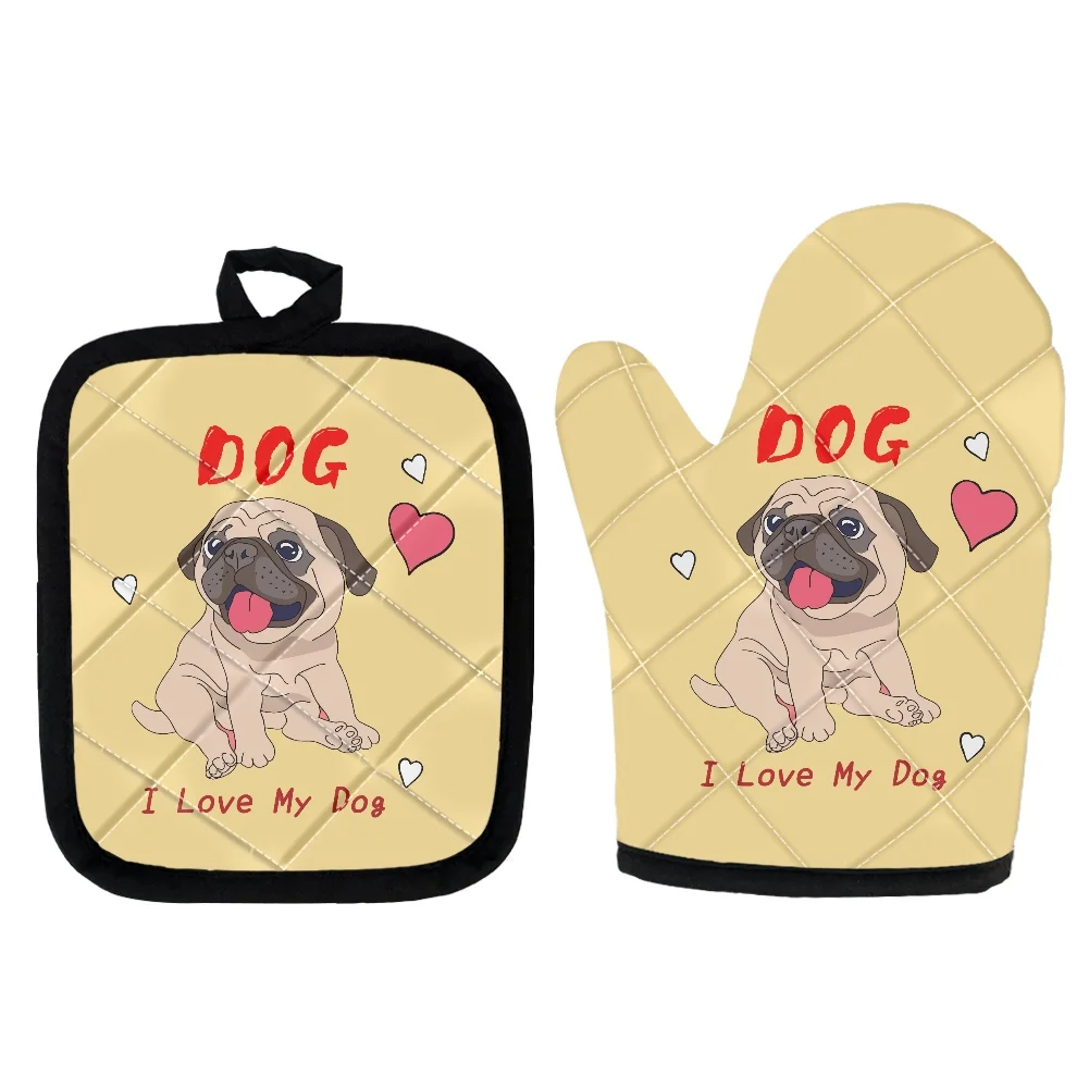 Pug Dog Printed Microwave Oven Glove Heat Resistant Protective