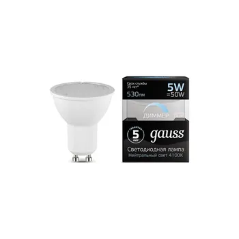 

Gauss LED lamp Mr 16 gu 10-dim 5W 530 LM 4100 K dimmable LED spotlight