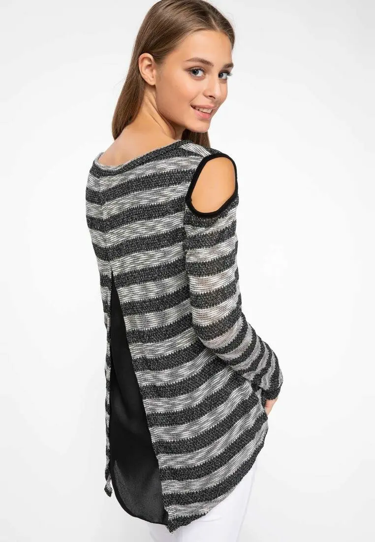 DeFacto модная женская блузка с круглым вырезом и длинными рукавами женские