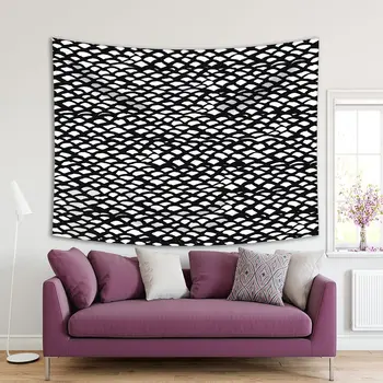 

Tapestry Hand Drawn Fish Skin Pattern Underwater Animals Ocean Life Abstract Art printed Black White