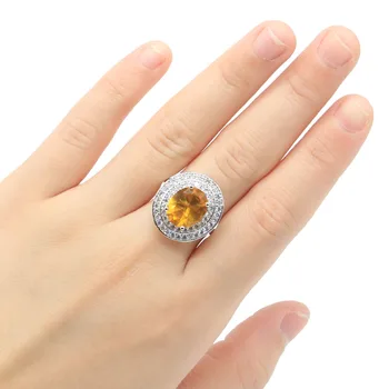 

21x18mm Ravishing Oval Shape Created Golden Citrine White CZ Gift For Ladies Wedding Silver Rings