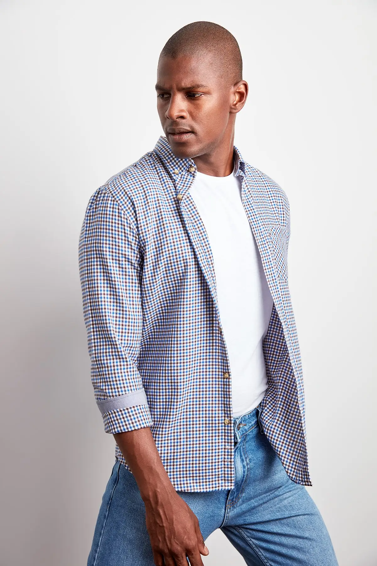 Trendyol мужской FQ плед Slim Fit рубашка Новый TMNAW20GO0468 |