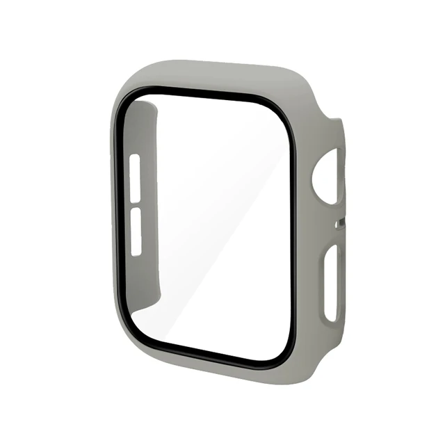 360 Full Bumper Frame Matte Hard Case for Apple Watch 7/6/SE/5/4/3/2/1 Cover Tempered Glass Film for iWatch 41MM 45MM 40MM 44MM Khaki