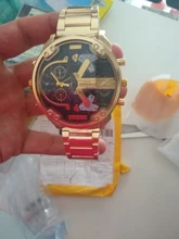 XFCS-reloj grande de acero dorado para hombre, de cuarzo, informal, con doble horario, Militar