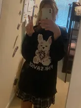 Otoño Invierno Harajuku conejo tejer suéter de manga larga Casual mujeres marea impreso suéter suelto jersey para el novio gótico punk