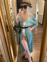 Tunic Beach Cover-Up Sarong Kaftan Swim-Wear Long Cotton -Q1111 Saida-De-Praia Vestido