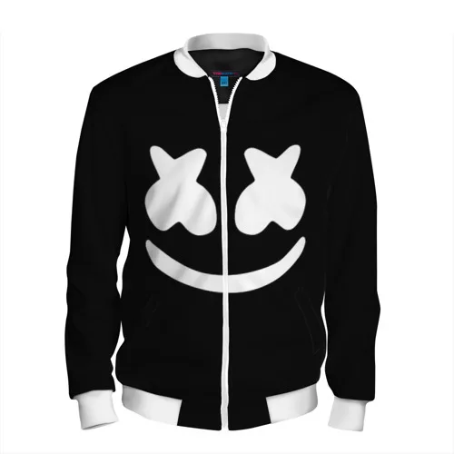 Мужской бомбер 3D Marshmello black для мужчин спорта и отдыха путешествий Спортивный