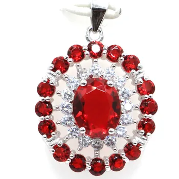 

30x20mm SheType European Style 4.5g Created Red Blood RubyNatural CZ 925 Solid Sterling Silver Pendant