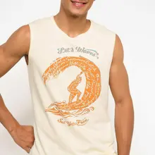 Дефакто мужские летние футболки без рукавов мужские спортивные бежевые майки мужские повседневные с буквенным принтом Tops-H0098AZ17SM