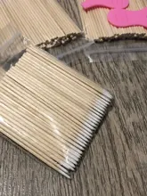300 Uds desechables Ultra-pequeño hisopo de algodón sin pelusa Micro cepillos madera bastoncillos de algodón torundas de algodón con pegamento para extensión de pestañas quitar herramientas