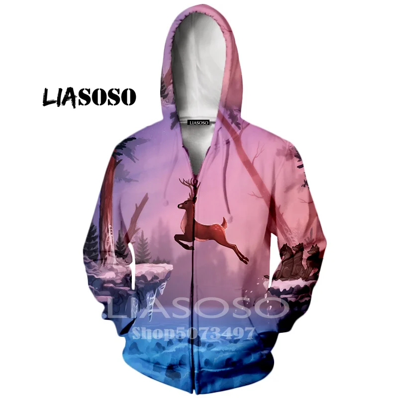 9 Liasoso, новинка, мужские толстовки, 3d принт, хипстер, олень, рок, повседневный спортивный дизайн, Осень-зима, толстовка, длинный рукав, кардиган с капюшоном - Цвет: 9