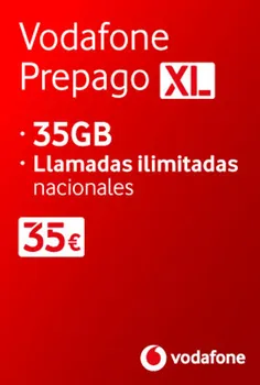 

Sim Vodafone Prepaid XL 35 GB + unlimited calls Spain fixed and mobile. Roaming included in Europe and USA Accumulates GB and min
