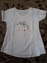 Feitong suave de algodón Blusa camisa de lino de las mujeres casuales de dibujo de margarita o-Cuello de manga corta Camisa Blusa Tops Blusa de mujer