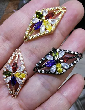 

2loops --3pcs Horse eye CZ Pave Connector, Clear/Purple/Gunmetal/crimson/yellow/ CZ diamond Pave spacer beads 30x20mm