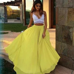 LORIE 2 Piece A-line Chiffon Evening Dresses 2021 Sexy Spaghetti Strap V-neck Robe De Soirée De Mariage Clubbing Party Dress