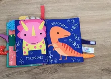 Libro de tela suave con diseño de dinosaurio y cola de Animal para niños, libro de actividades silencioso para aprendizaje, juguetes educativos para edades tempranas de 0 a 12 meses