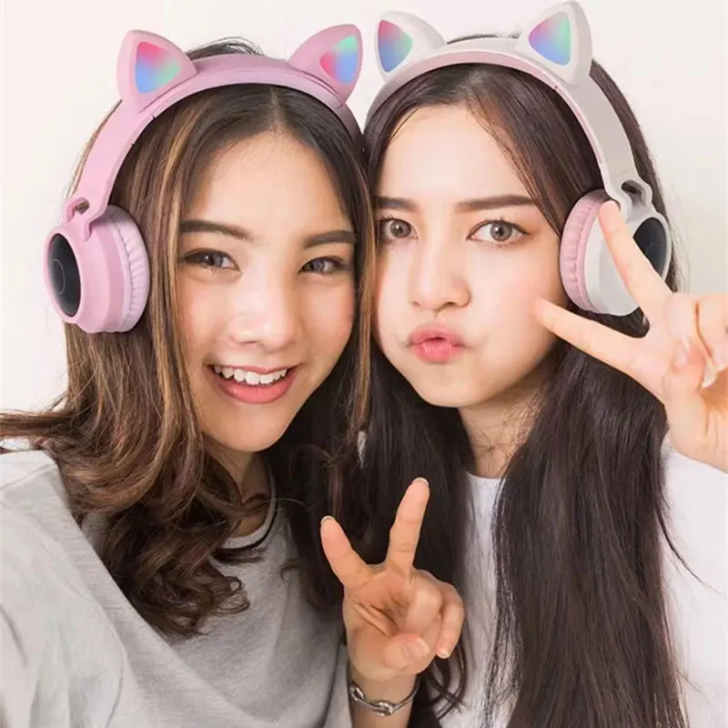 2020 New LED Cat Ear Noise Cancelling Headphones Bluetooth 5 0 Young People Kids Headset Support TF Card 3 5mm Plug With Mic