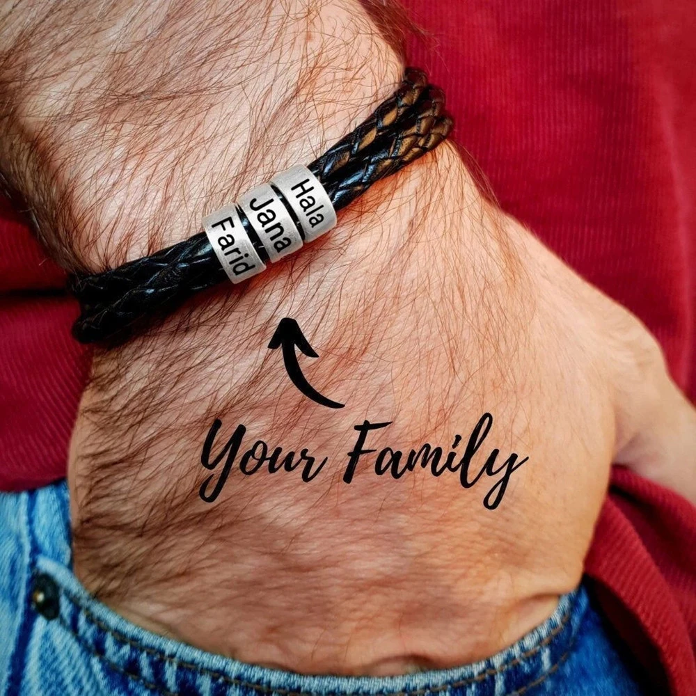 Personalized Stainless Steel Charm Bracelets Genuine Leather Braided