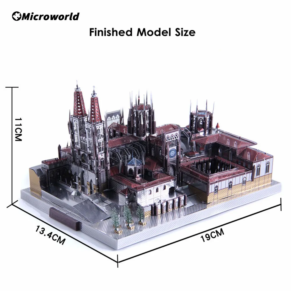 Microworld 3D Metal Puzzle Spain Burgos Cathedral Building Model Assemble Kits Laser Cut Educational Jigsaw Toys Gifts For Adult 3