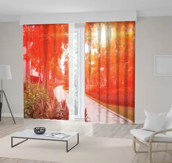 

Curtain of Outdoor Pathway to A Residential Building with the Sun Rising in the Morning Orange Green
