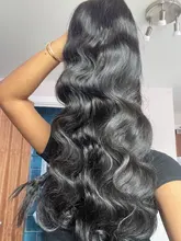 Barato 180 densidad de la Peluca de la onda del cuerpo transparente pelucas de encaje de la onda del cuerpo de la peluca con malla frontal 28 pulgadas T parte brasileño ondulado Peluca de cabello humano