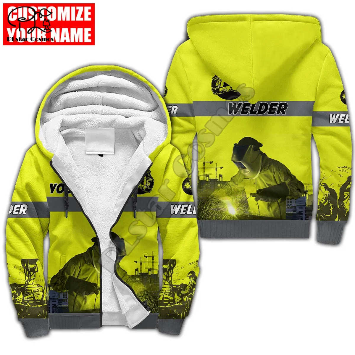PLstar Cosmos Welder Worker 3D Printed Fashion Winter Clothing Casual Warm Hood Thick Coat Zipper Man Fleece Hoodies Jacket W15