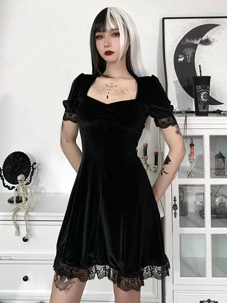 Gothic Velvet Mini Dress 6