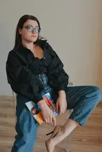 Blusa con manga de linterna para mujer, camisa holgada con botones a la moda para primavera y otoño, Color liso