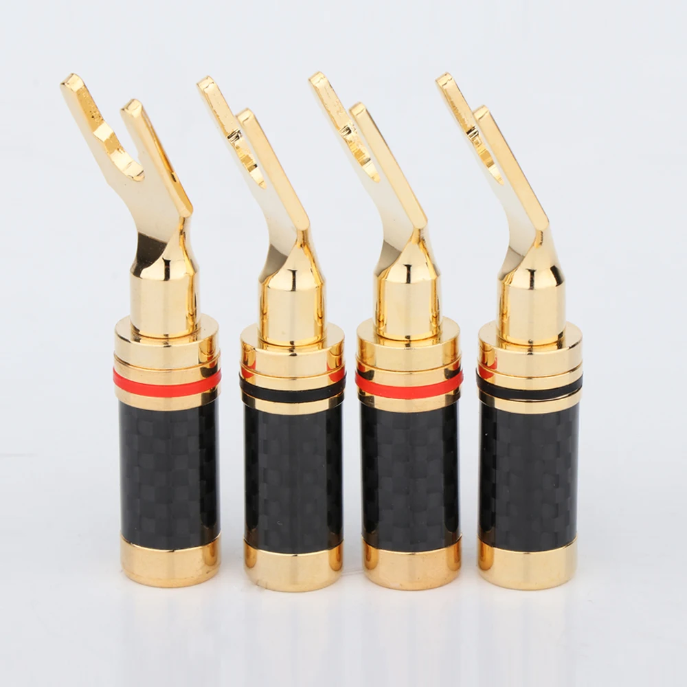 

High Quality 4Pcs SY1532 Pure Copper With 24K Gold Plated Locking Screw Spade Plug Speaker Cable Wire Connector