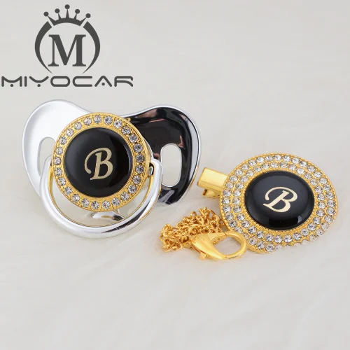 MIYOCAR, золотое, серебряное название, инициалы, Буква B, красивая, шикарная соска и соска, клипса, BPA бесплатно, пустышка, блестящая, уникальный дизайн, LB - Цвет: LB-9  6-18M