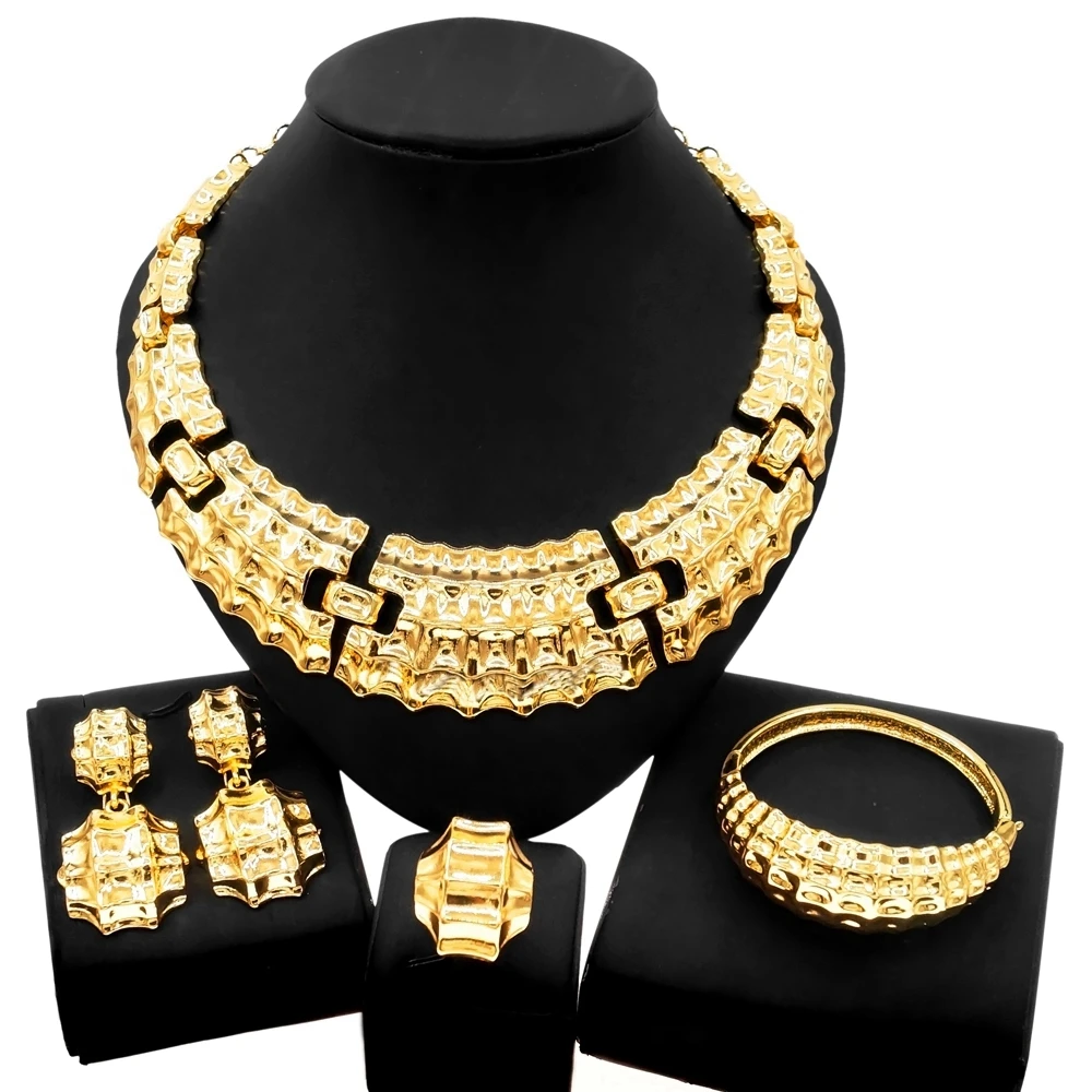 

Jewelry For Women New Dubai Yellow Jewelry Set Gold Plated Necklace Wedding Banquet Jewelry Classic Earrings Bracelet