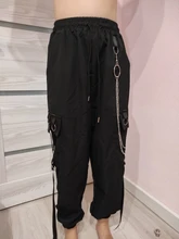 Pantalones Cargo informales para mujer, pantalón holgado de cintura alta, color negro, estilo coreano, con cinta, envío directo