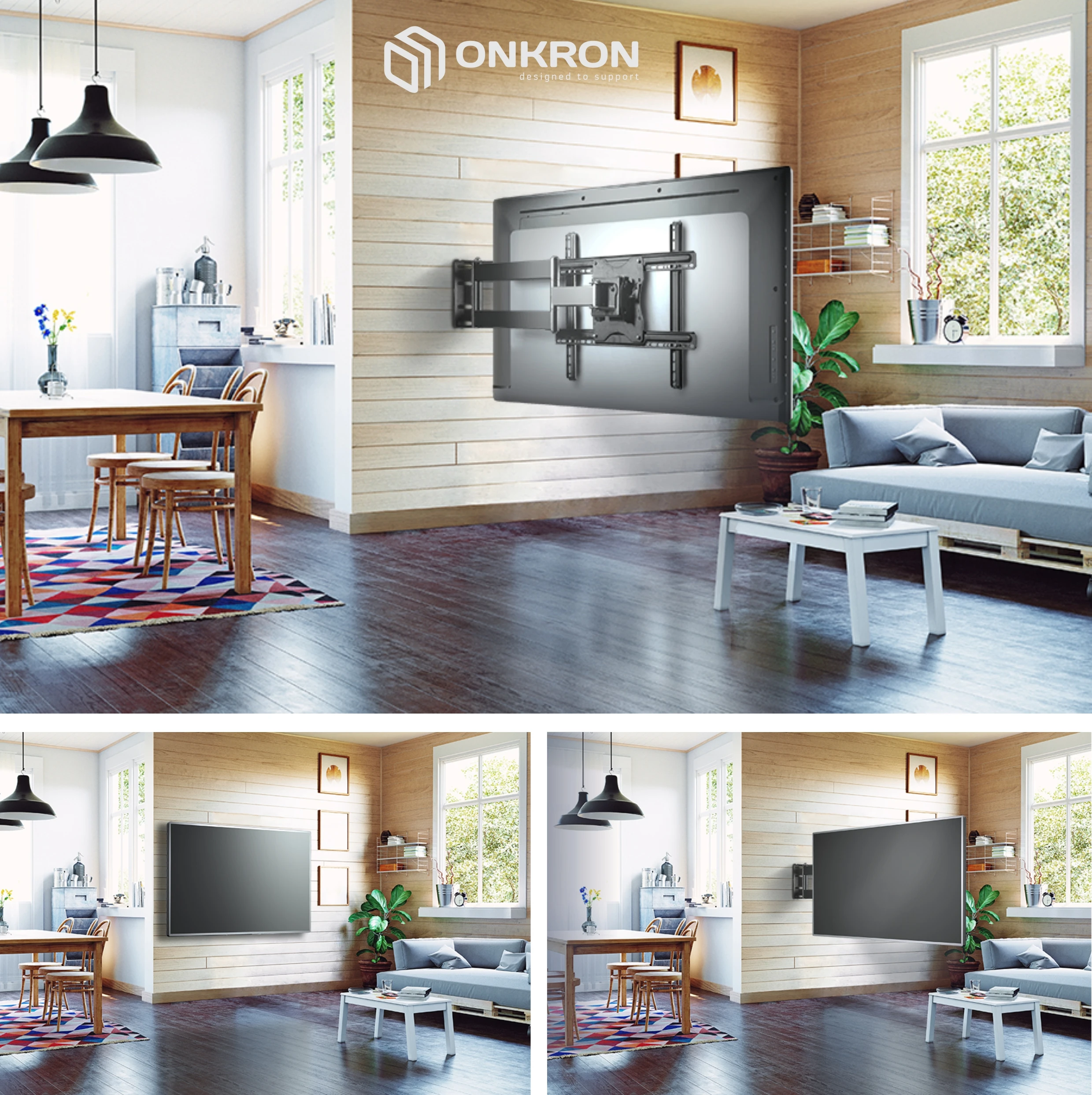 ONKRON кронштейн для телевизора 40"-70" наклонно-поворотный, чёрный M7L