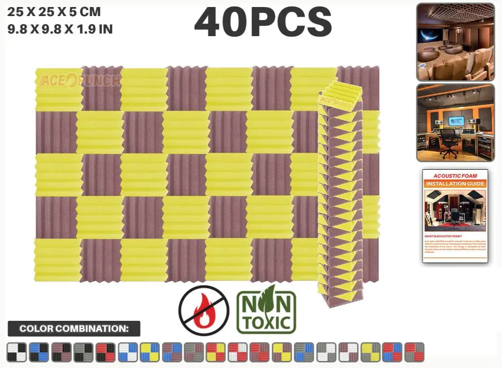 Arrowzoom 40 шт Упаковка цветная комбинация 9," x 9,8" x 1," клиновая плитка студия Звукопоглощающая Панель акустическая обработка пены - Цвет: Purple and Yellow