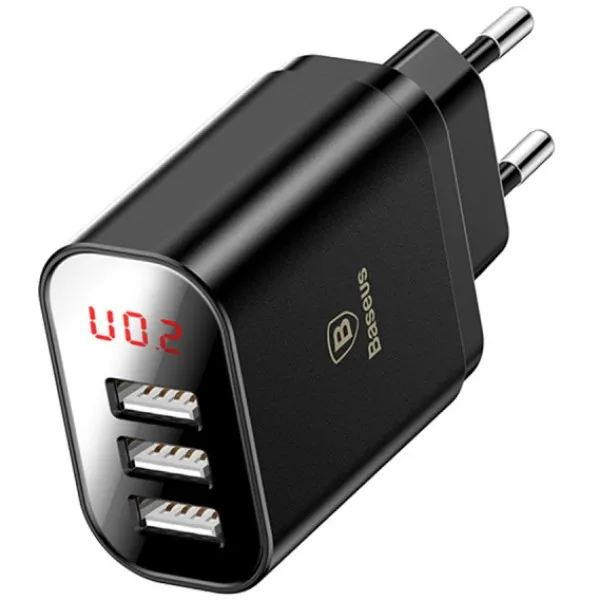 Charger Baseus USB Wall Charger 3 xusb 3.4A Mirror Lake Intelligent Digital Display CCALL-BH01(Black