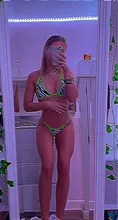 Las mujeres conjuntos de Bikini estampado de cebra verde neón de vacaciones de playa de ocio 2 piezas Sexy traje de baño de trajes G String Thong Tops Halter para mujer traje de baño