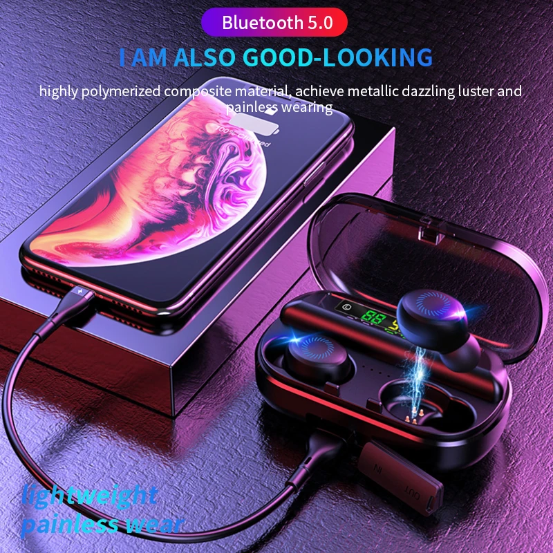 Skup Bezprzewodowe słuchawki TWS 5.0 słuchawki Bluetooth radio hifi słuchawki z redukcją hałasu słuchawki wodoodporne słuchawki douszne LED Power