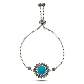 

KUTAYDAN 925 Sterling Silver Marcasite Natural Gemstone Elevator Bracelet